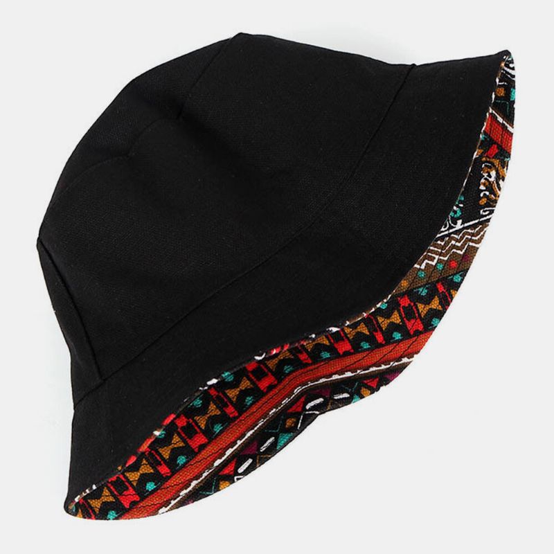 Sombrero De Cubo Con Estampado Geométrico De Bohemia De Estilo Étnico De Algodón De Doble Cara Unisex