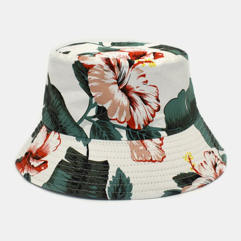 Sombrero De Cubo Con Estampado De Hojas Florales De Doble Cara De Algodón Unisex