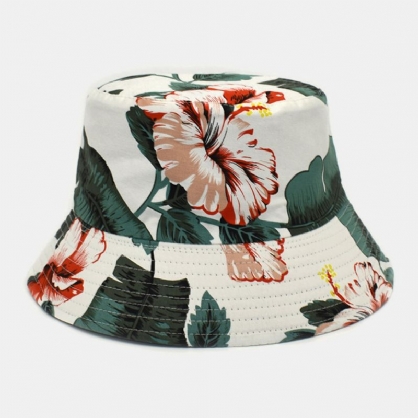 Sombrero De Cubo Con Estampado De Hojas Florales De Doble Cara De Algodón Unisex