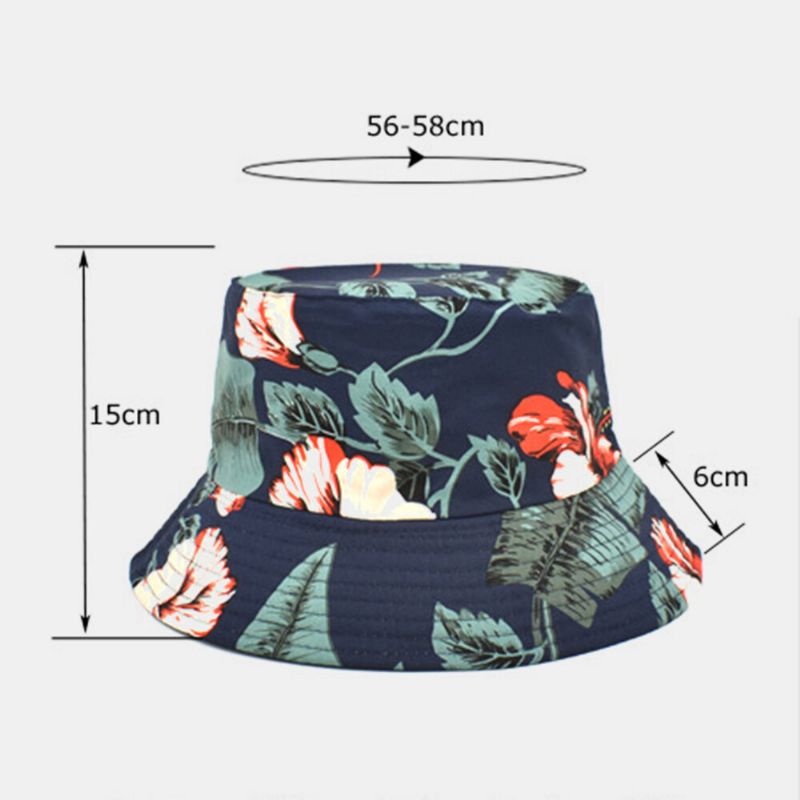 Sombrero De Cubo Con Estampado De Hojas Florales De Doble Cara De Algodón Unisex