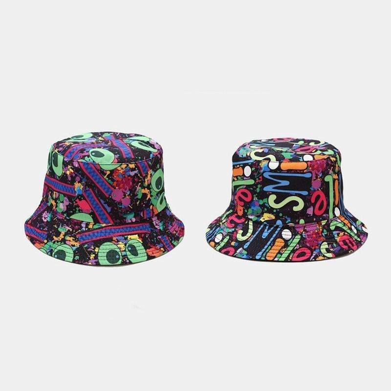 Sombrero De Cubo Con Sombrilla De Moda Hip-hop De Graffiti Colorido De Doble Cara Unisex