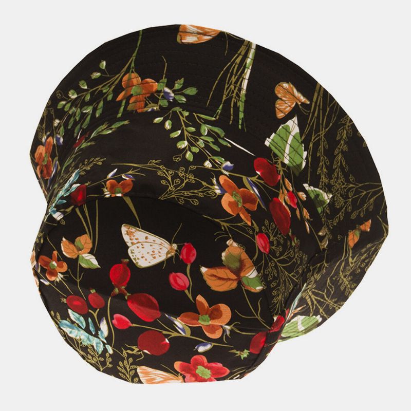 Sombrero De Cubo Con Visera Informal Al Aire Libre Con Estampado De Superposición Floral De Doble Cara Para Mujeres Y Hombres