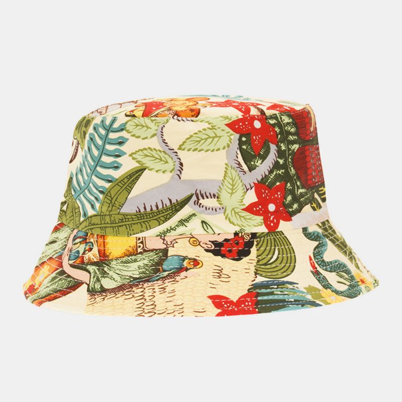 Sombrero De Cubo Con Visera Informal Al Aire Libre Con Estampado De Superposición Floral De Doble Cara Para Mujeres Y Hombres