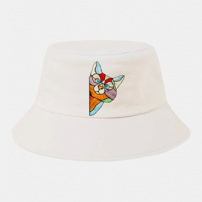 Sombrero De Cubo De Moda Transpirable Ajustable Con Patrón De Gato De Color De Algodón Unisex