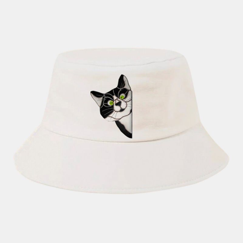 Sombrero De Cubo De Moda Transpirable Ajustable Con Patrón De Gato De Color De Algodón Unisex