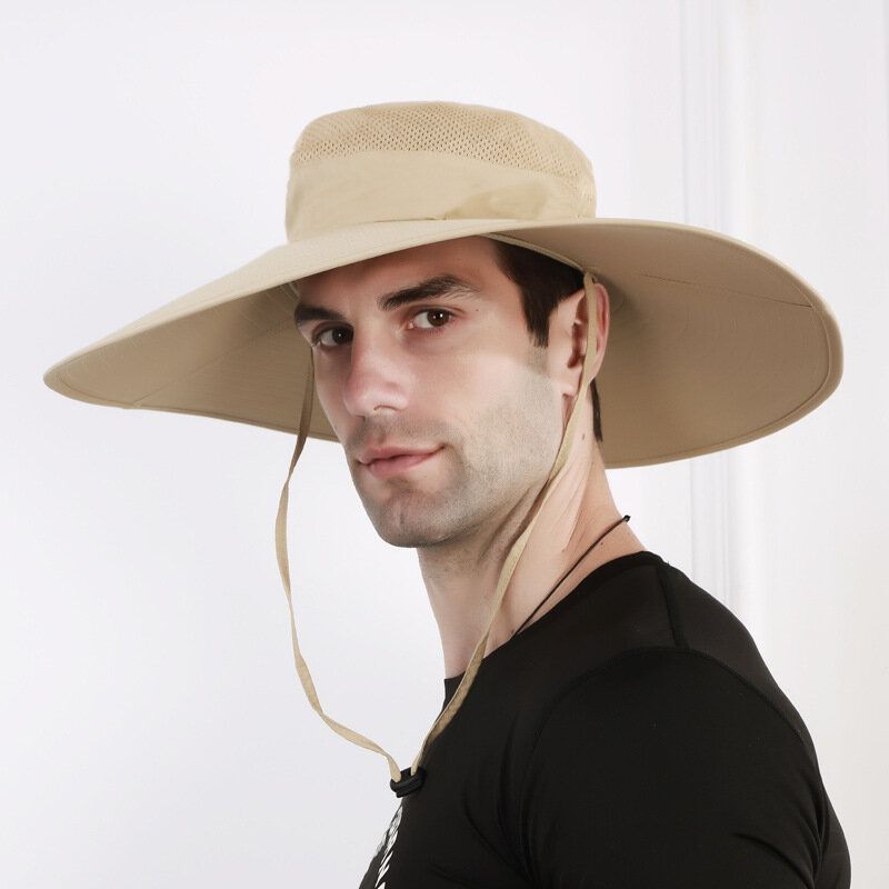 Sombrero De Cubo Para Hombre Gorra De Sombrilla Suave Y Transpirable Sombrero De Pesca Ala De Gran Tamaño Con Cuerda Ciclismo Al Aire Libre Escalada