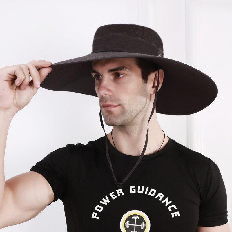 Sombrero De Cubo Para Hombre Gorra De Sombrilla Suave Y Transpirable Sombrero De Pesca Ala De Gran Tamaño Con Cuerda Ciclismo Al Aire Libre Escalada