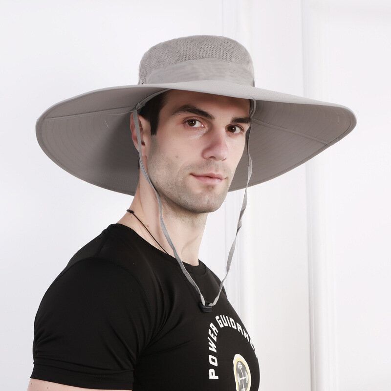 Sombrero De Cubo Para Hombre Gorra De Sombrilla Suave Y Transpirable Sombrero De Pesca Ala De Gran Tamaño Con Cuerda Ciclismo Al Aire Libre Escalada