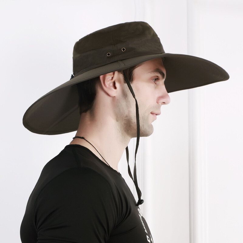 Sombrero De Cubo Para Hombre Gorra De Sombrilla Suave Y Transpirable Sombrero De Pesca Ala De Gran Tamaño Con Cuerda Ciclismo Al Aire Libre Escalada