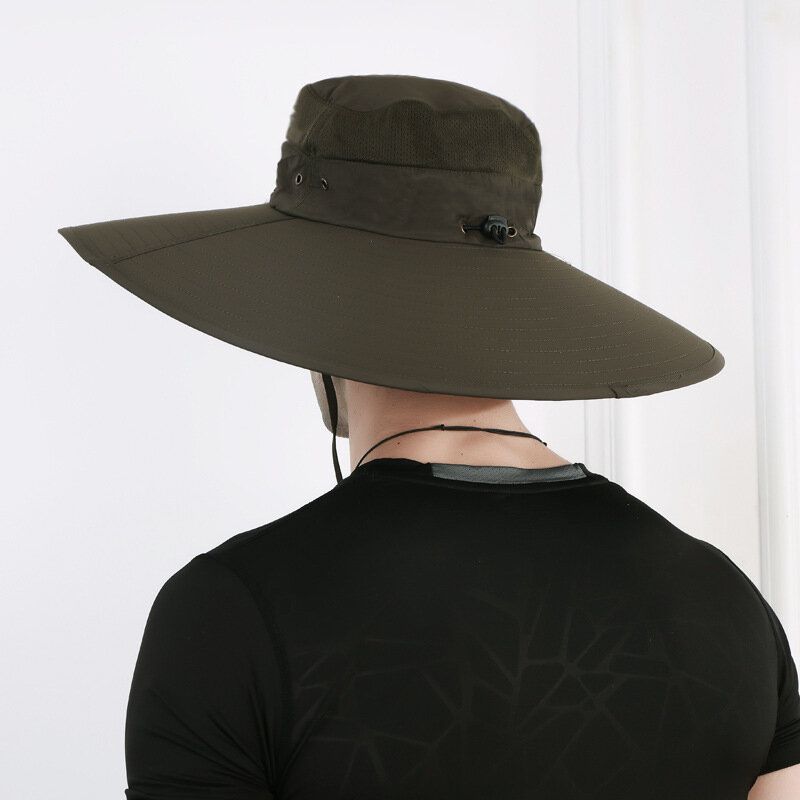 Sombrero De Cubo Para Hombre Gorra De Sombrilla Suave Y Transpirable Sombrero De Pesca Ala De Gran Tamaño Con Cuerda Ciclismo Al Aire Libre Escalada