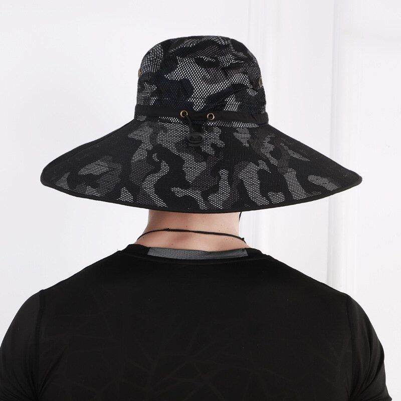 Sombrero De Cubo Para Hombre Malla Transpirable Gorra De Sombrilla Sombrero De Pesca Ala De Gran Tamaño Con Cuerda Ciclismo Al Aire Libre Escalada