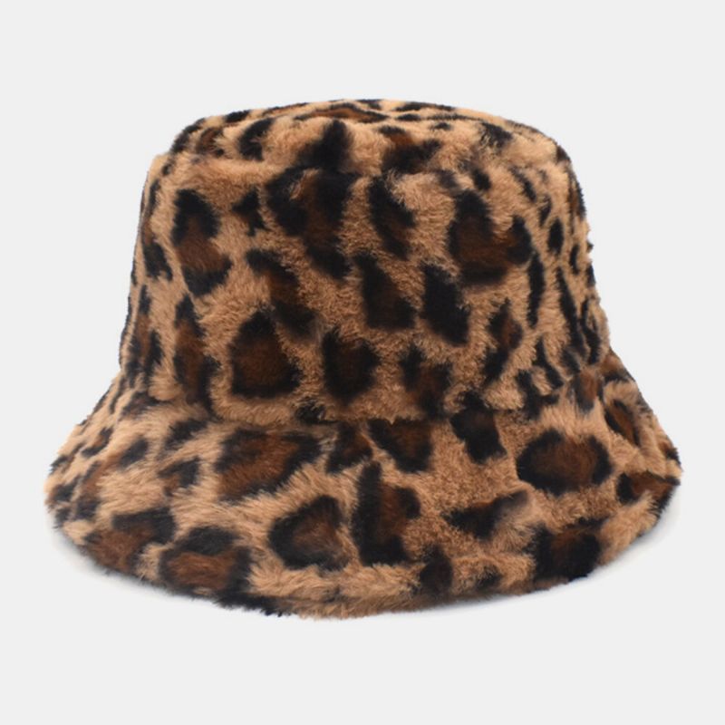 Sombrero De Cubo De Personalidad Informal Con Patrón De Leopardo Suave Cálido Para Mujer Con Pelo De Cordero