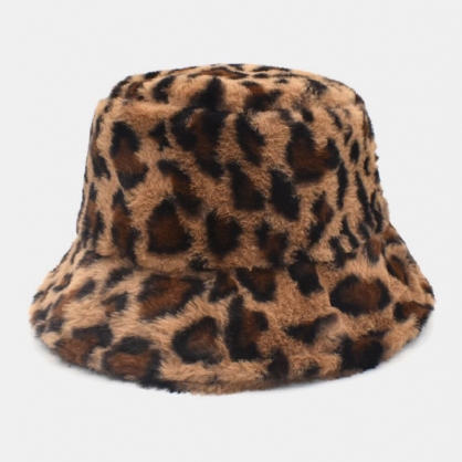 Sombrero De Cubo De Personalidad Informal Con Patrón De Leopardo Suave Cálido Para Mujer Con Pelo De Cordero