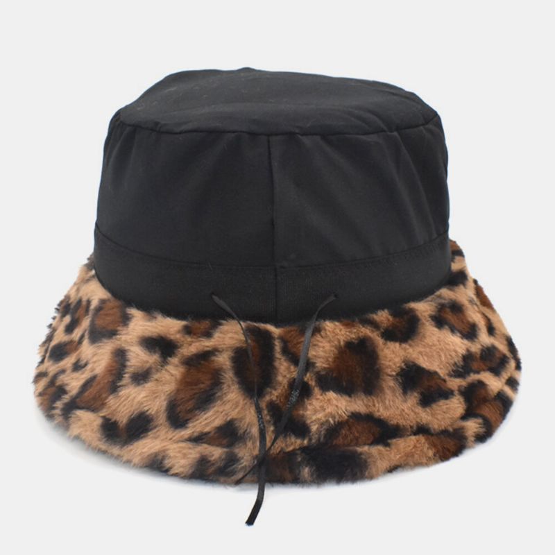 Sombrero De Cubo De Personalidad Informal Con Patrón De Leopardo Suave Cálido Para Mujer Con Pelo De Cordero