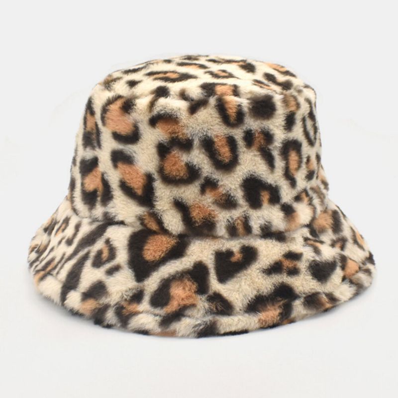 Sombrero De Cubo De Personalidad Informal Con Patrón De Leopardo Suave Cálido Para Mujer Con Pelo De Cordero