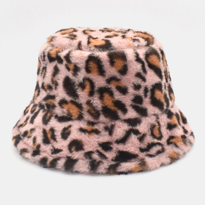 Sombrero De Cubo De Personalidad Informal Con Patrón De Leopardo Suave Cálido Para Mujer Con Pelo De Cordero