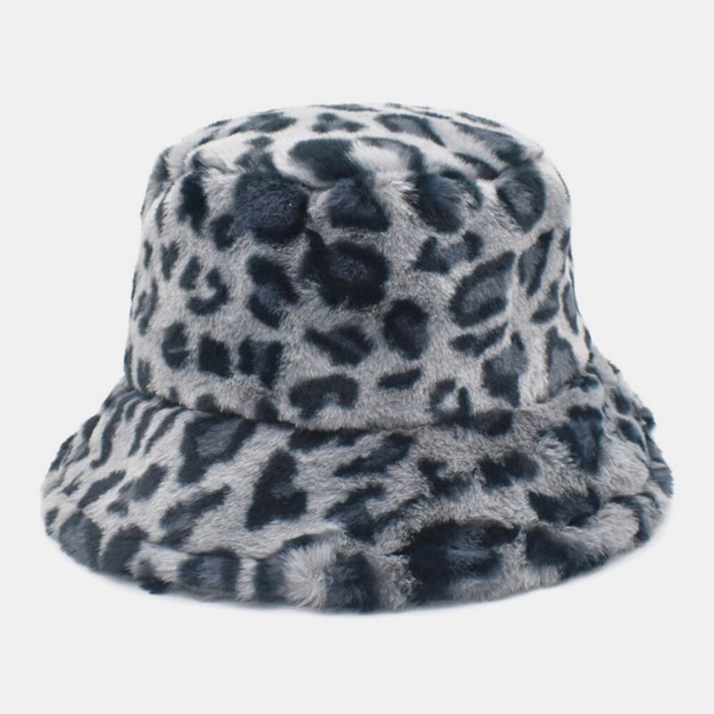 Sombrero De Cubo De Personalidad Informal Con Patrón De Leopardo Suave Cálido Para Mujer Con Pelo De Cordero