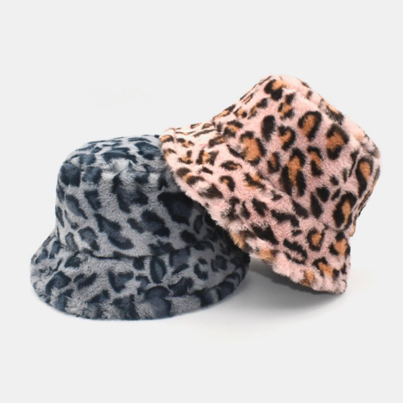 Sombrero De Cubo De Personalidad Informal Con Patrón De Leopardo Suave Cálido Para Mujer Con Pelo De Cordero