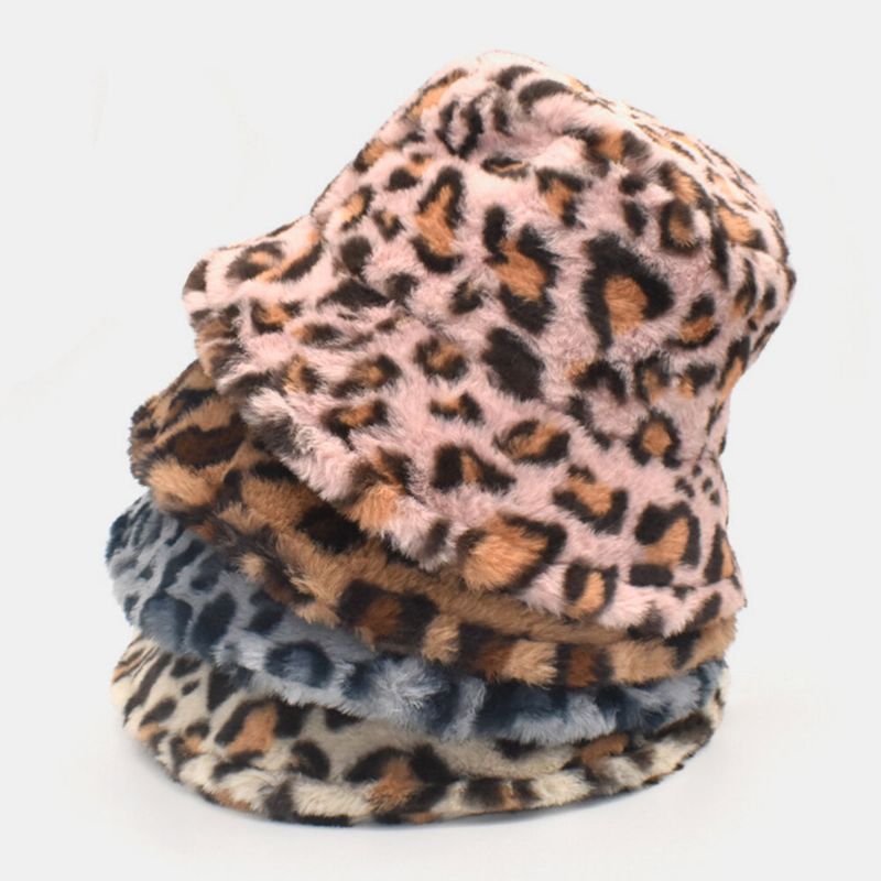 Sombrero De Cubo De Personalidad Informal Con Patrón De Leopardo Suave Cálido Para Mujer Con Pelo De Cordero