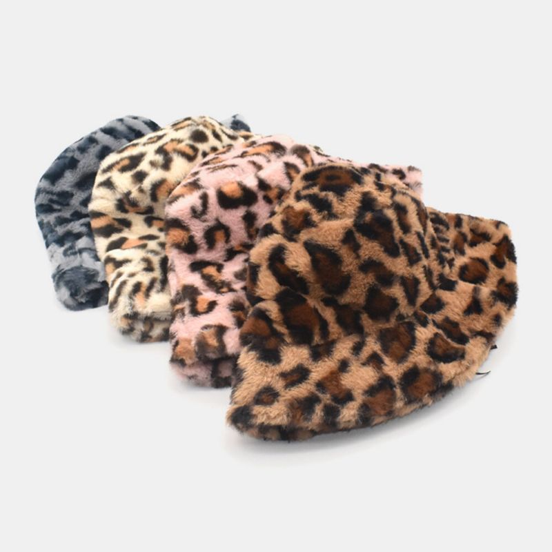 Sombrero De Cubo De Personalidad Informal Con Patrón De Leopardo Suave Cálido Para Mujer Con Pelo De Cordero