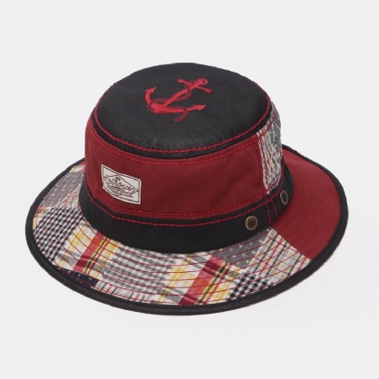 Sombrero De Cubo Retro Unisex Con Patrón De Rayas De Celosía En Contraste De Color Bordado Con Retales