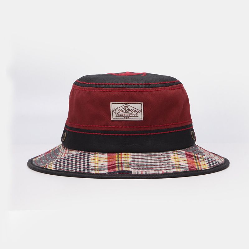 Sombrero De Cubo Retro Unisex Con Patrón De Rayas De Celosía En Contraste De Color Bordado Con Retales