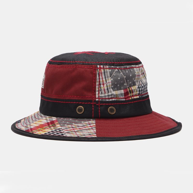 Sombrero De Cubo Retro Unisex Con Patrón De Rayas De Celosía En Contraste De Color Bordado Con Retales