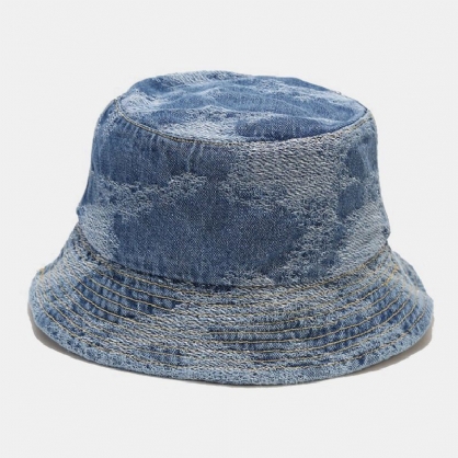 Sombrero De Cubo De Sombrilla De Calle De Moda Con Agujero De Color Sólido De Mezclilla Lavada Unisex