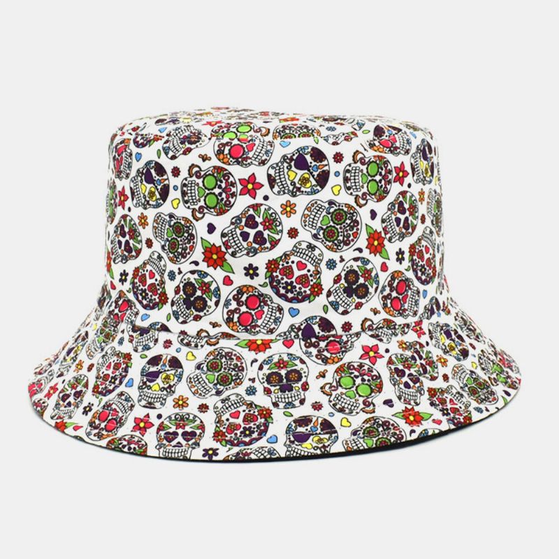 Sombrero De Cubo De Sombrilla Informal Al Aire Libre Con Estampado De Flores De Calavera De Algodón Unisex