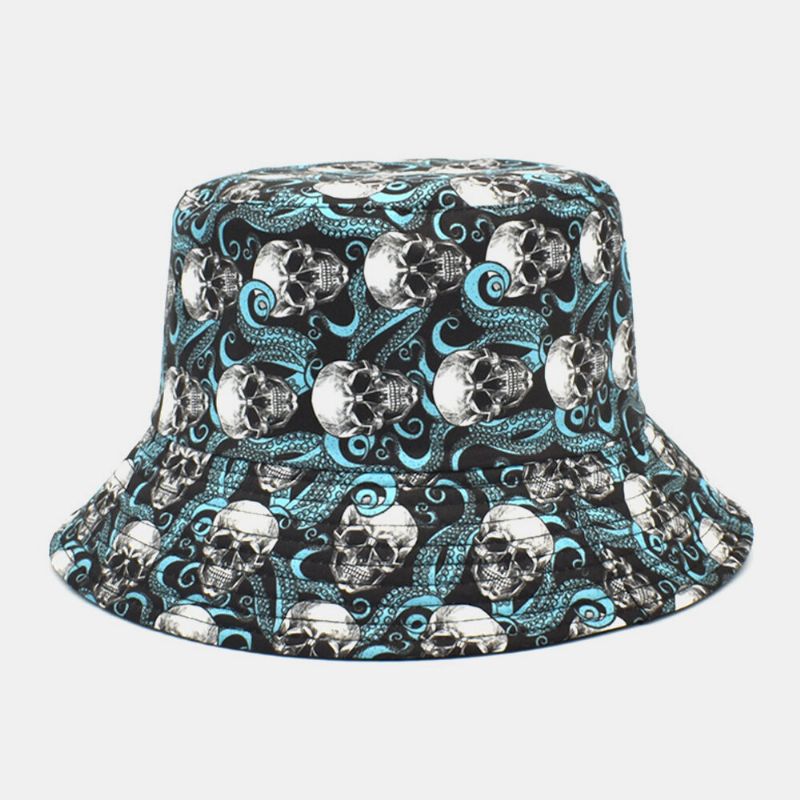 Sombrero De Cubo De Sombrilla Informal Al Aire Libre Con Estampado De Flores De Calavera De Algodón Unisex