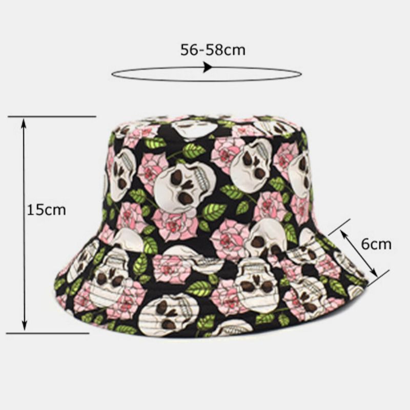 Sombrero De Cubo De Sombrilla Informal Al Aire Libre Con Estampado De Flores De Calavera De Algodón Unisex