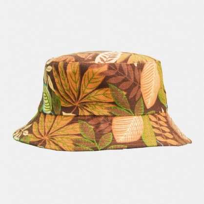 Sombrero De Cubo De Sombrilla Informal Al Aire Libre Con Patrón De Hoja De Árbol De Algodón De Doble Cara Unisex