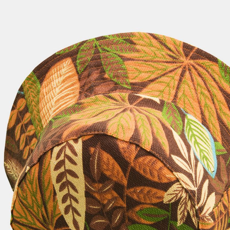 Sombrero De Cubo De Sombrilla Informal Al Aire Libre Con Patrón De Hoja De Árbol De Algodón De Doble Cara Unisex