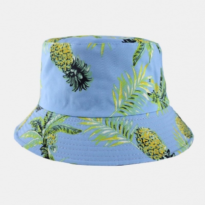 Sombrero De Cubo De Sombrilla Informal Al Aire Libre Con Patrón De Piña Y Fruta De Algodón De Doble Cara Unisex