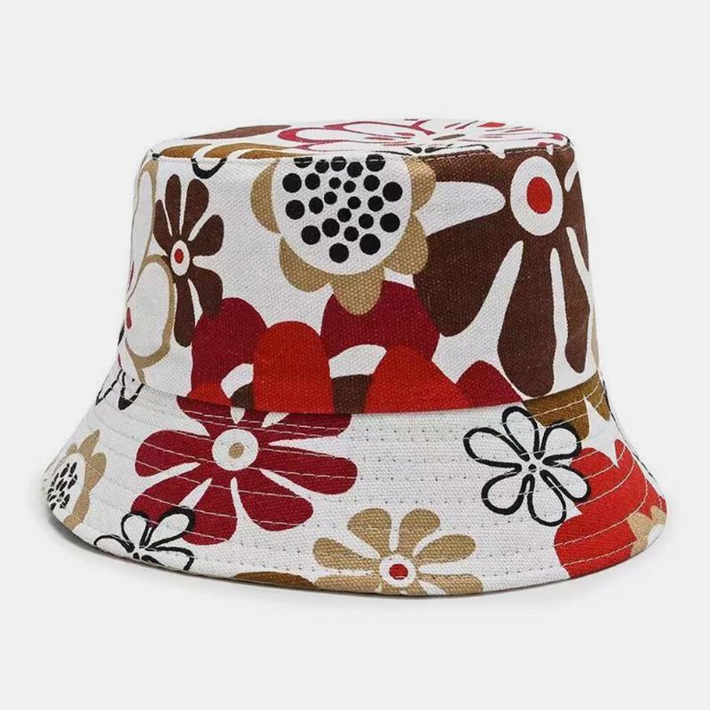 Sombrero De Cubo De Sombrilla Informal Con Estampado Floral De Colores De Lona Unisex