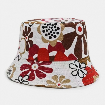 Sombrero De Cubo De Sombrilla Informal Con Estampado Floral De Colores De Lona Unisex