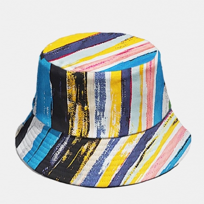 Sombrero De Cubo De Sombrilla De Moda Con Patrón De Rayas De Colores De Algodón Unisex