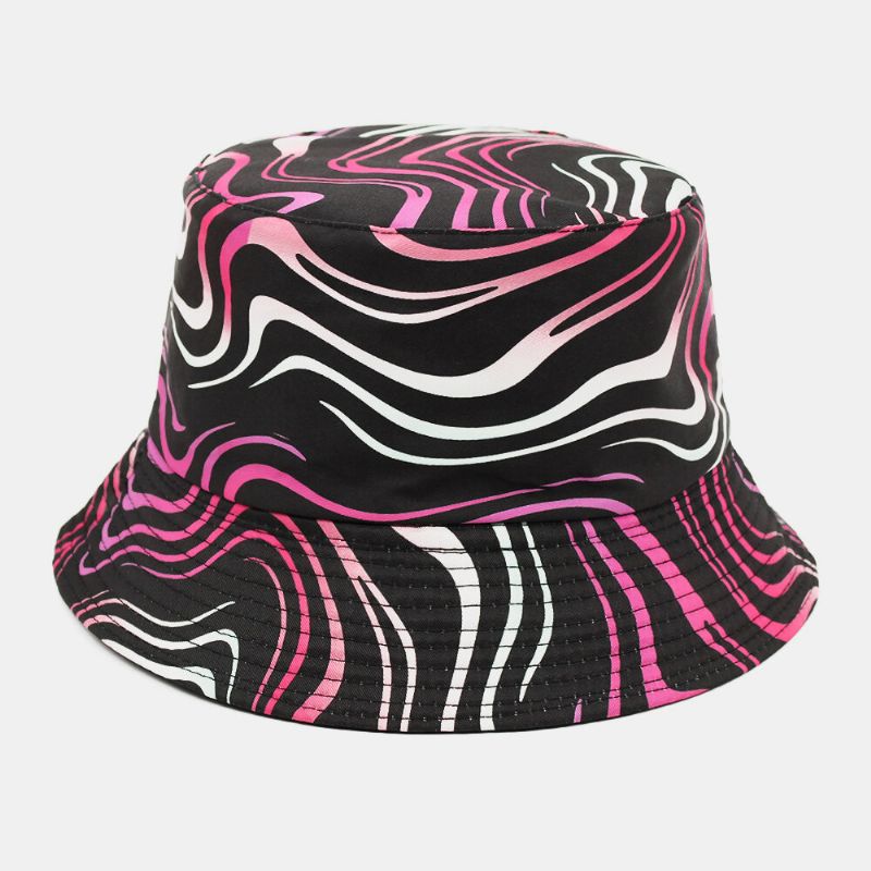 Sombrero De Cubo De Sombrilla De Moda De Patrón De Rayas De Colores De Doble Cara De Algodón Unisex