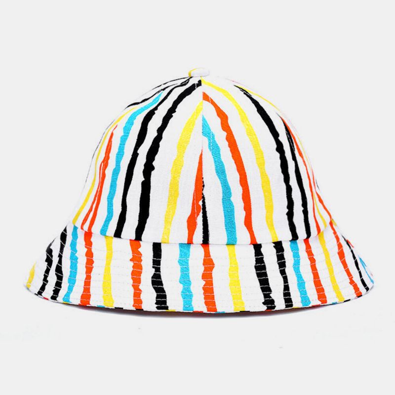 Sombrero De Cubo De Sombrilla Plegable De Moda Con Patrón De Rayas De Color De Algodón Unisex