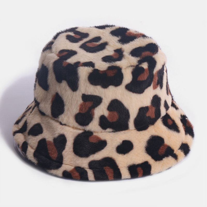 Sombrero De Cubo De Todo Fósforo Cálido Informal Con Patrón De Leopardo De Pelo De Conejo Para Mujer