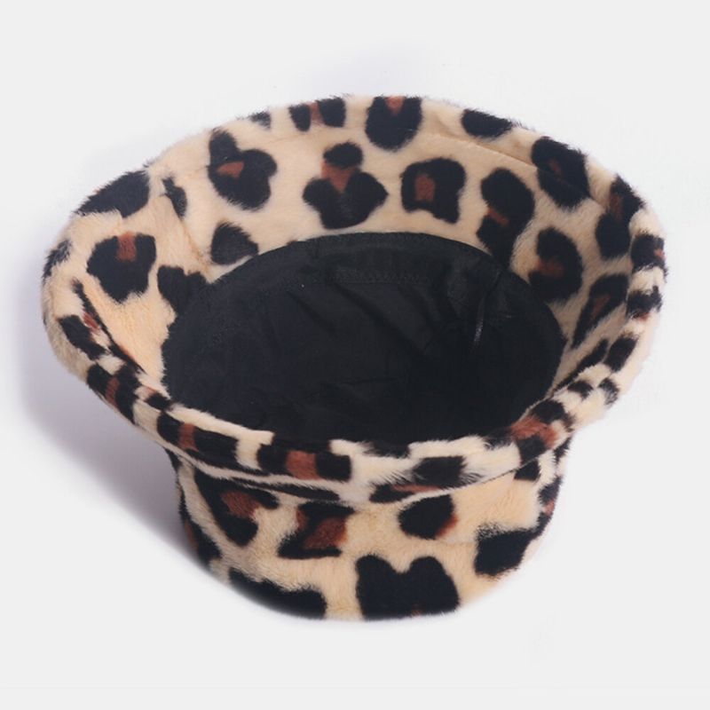 Sombrero De Cubo De Todo Fósforo Cálido Informal Con Patrón De Leopardo De Pelo De Conejo Para Mujer