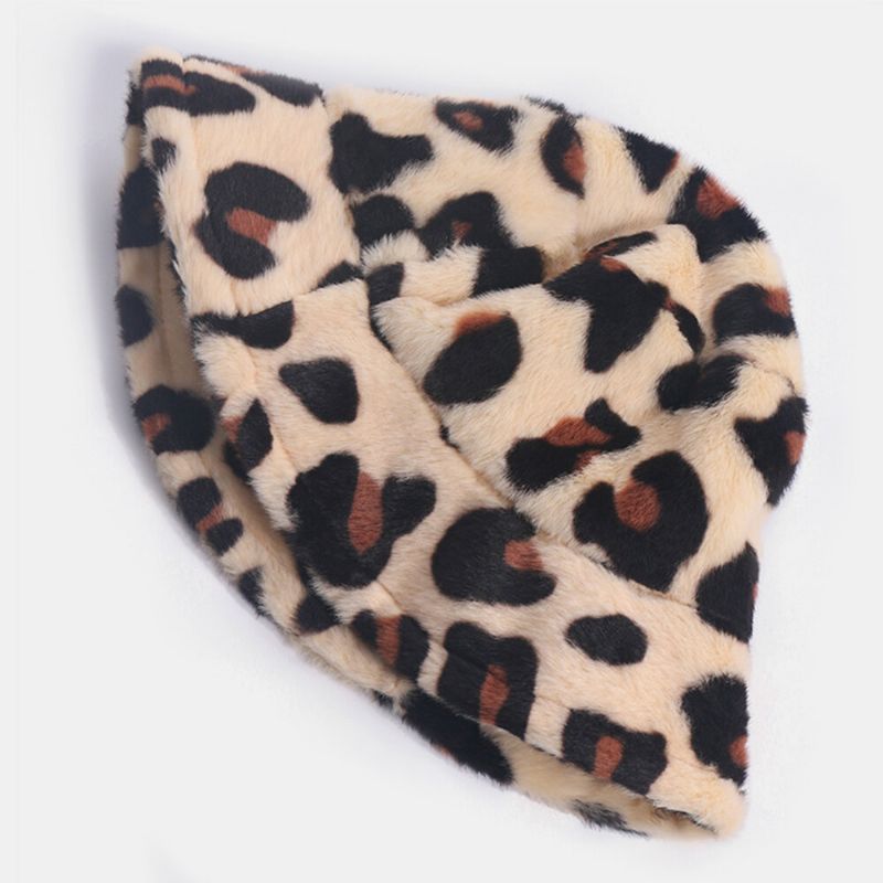 Sombrero De Cubo De Todo Fósforo Cálido Informal Con Patrón De Leopardo De Pelo De Conejo Para Mujer