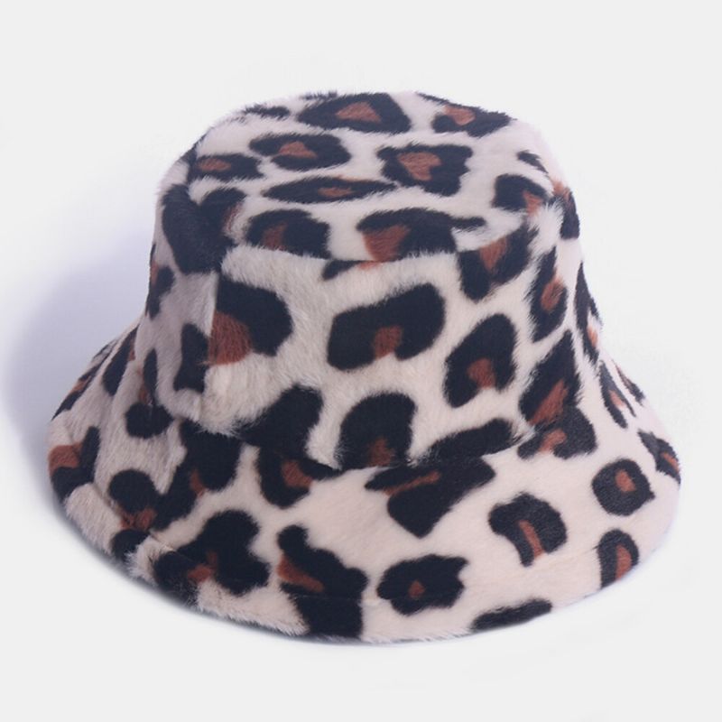 Sombrero De Cubo De Todo Fósforo Cálido Informal Con Patrón De Leopardo De Pelo De Conejo Para Mujer