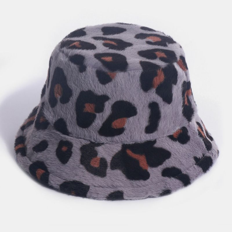 Sombrero De Cubo De Todo Fósforo Cálido Informal Con Patrón De Leopardo De Pelo De Conejo Para Mujer