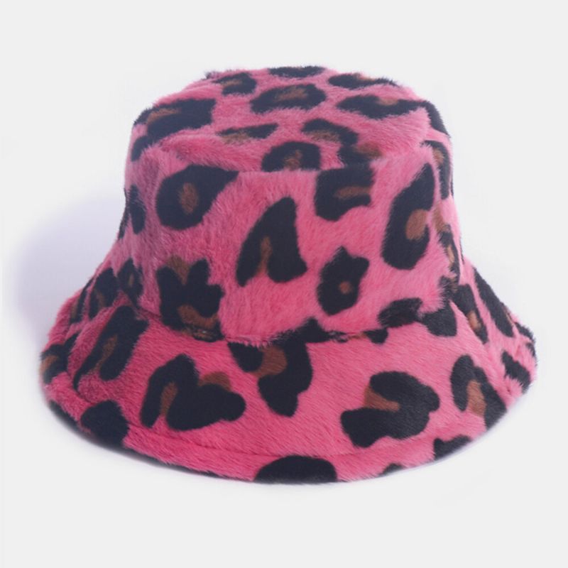 Sombrero De Cubo De Todo Fósforo Cálido Informal Con Patrón De Leopardo De Pelo De Conejo Para Mujer