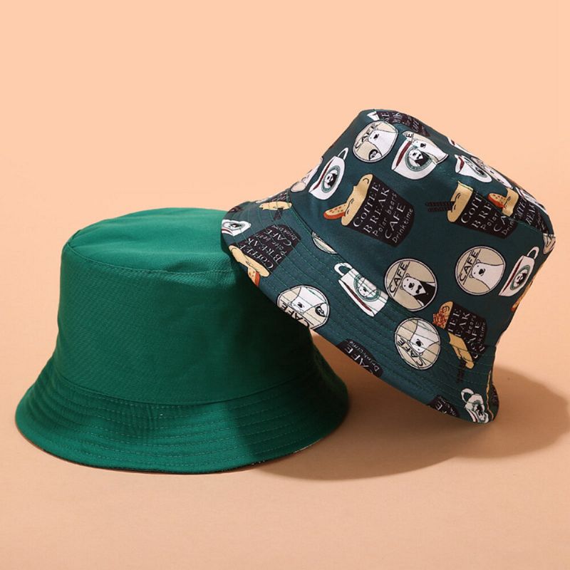 Sombrero De Cubo Utilizable De Doble Cara Con Estampado De Coco Unisex Sombrero De Pescador Con Visera De Protección Solar Para Exteriores