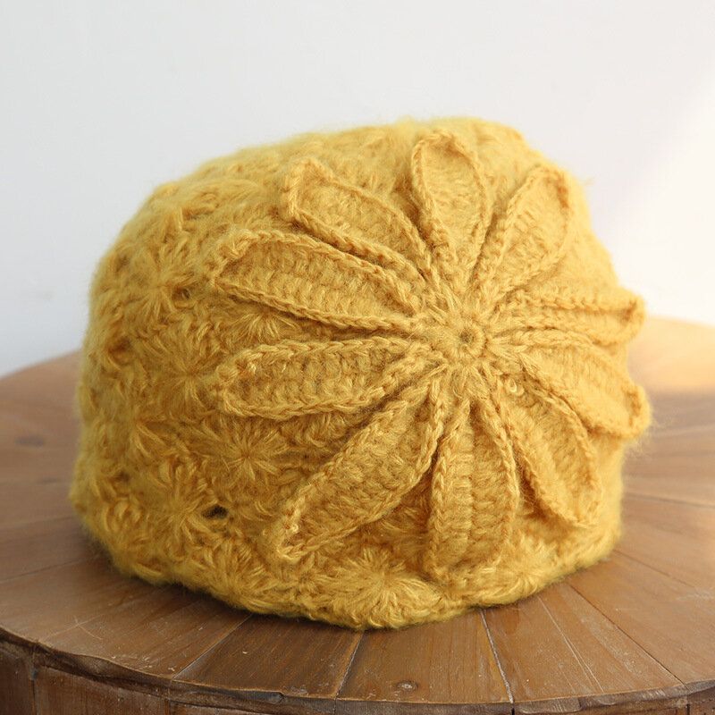 Sombrero De Lana De Punto Hecho A Mano De Estilo Étnico Mujeres Retro Elegante Boina De Flores Beanie