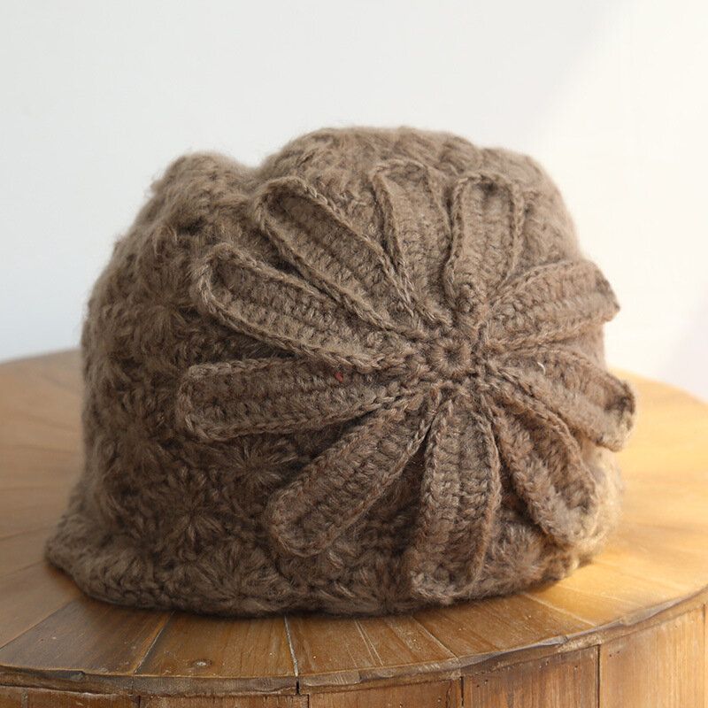 Sombrero De Lana De Punto Hecho A Mano De Estilo Étnico Mujeres Retro Elegante Boina De Flores Beanie