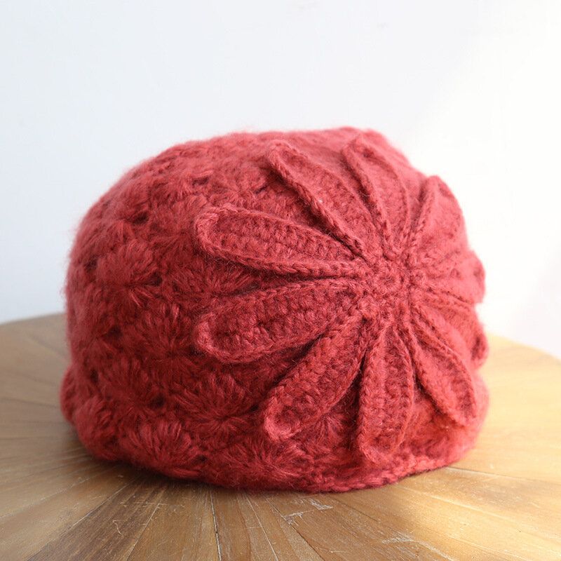 Sombrero De Lana De Punto Hecho A Mano De Estilo Étnico Mujeres Retro Elegante Boina De Flores Beanie