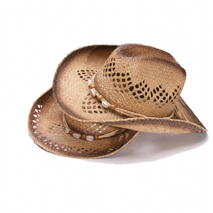 Sombrero De Malla Transpirable Con Conchas De Vaquero De Paja De Verano Unisex Sombrero De Panamá De Ala Ancha Elegante Para Mujer Sombrero De Playa Sunbonnet